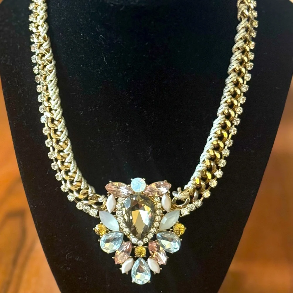 Aldo Women Gold Tone Champagne Rhinestone Crystal Statement Necklace